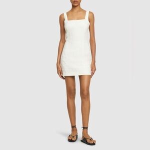 St. Agni Small Square Neck Linen Mini Dress White